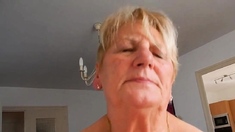 Grandma rides hubby and tries not to moaning