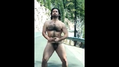Hairy Bator Jerking Off by the Road