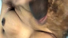 Short haired chick with big tits jerks her pussy online