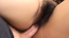 Beautiful Latina has two guys taking turns hammering her hairy pussy