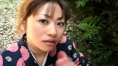 Mirai Hirooka doesn't get undressed while giving him head outside in POV