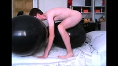 Undressing humping big balloon inflatable cum