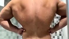 playing with my huge fat cock at shower